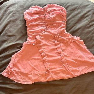 NWT Cider Pink Strapless Ruched Sweetheart Mini Dress Ribbon Detail Size M